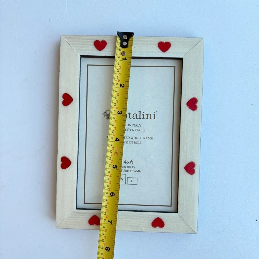 Natalini Italy Handcrafted Wood 4x6 Picture Frame Cream Red Inlaid Hearts